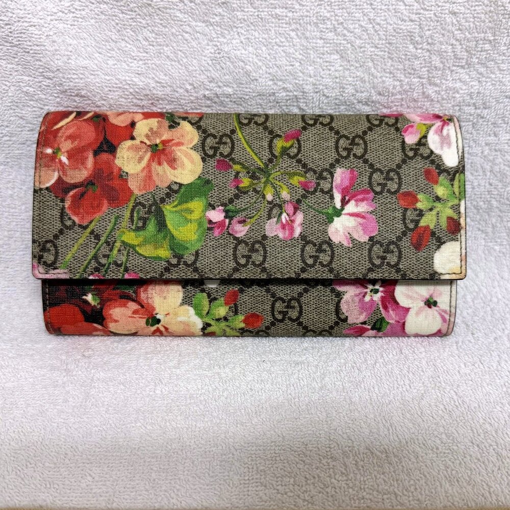 GUCCI GG Blooms Long Wallet Pink & Beige - PVC